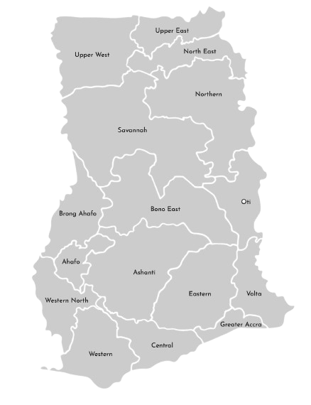 Map of Ghana showing regional delivery coverage