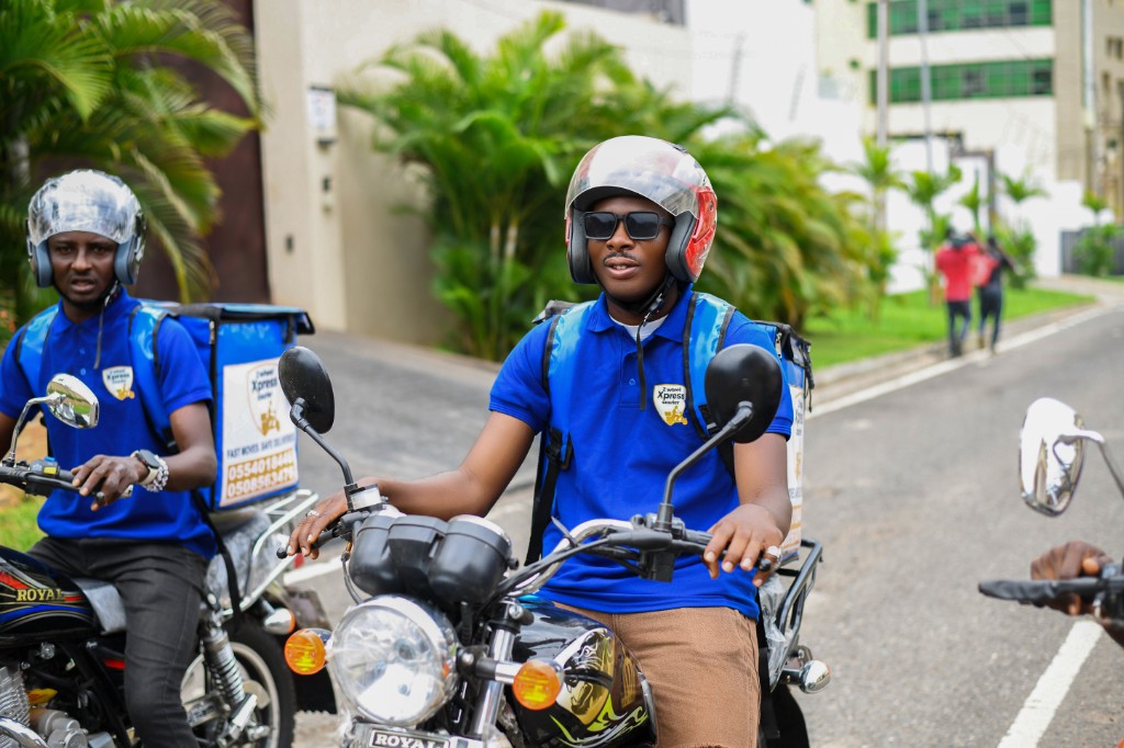 2Wheel Xpress riders on motorcycles ready for delivery across Accra
